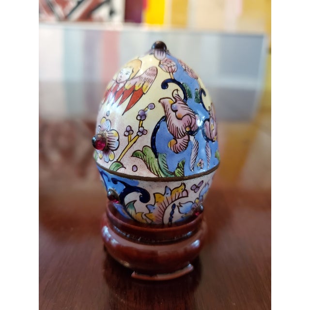 Antique Egg Shaped Enamel Jewel Box Jeweled Cabochons For Sale - Image 12 of 12
