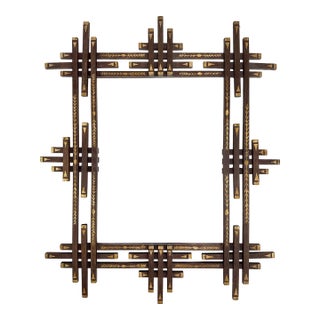 Antique 1900s Large Geometric Decorated Folk Art Wood Picture Frame - Adirondack Eastlake Style W/ Gold Painted Arrow Motif - 24.5" X 23.75" For Sale