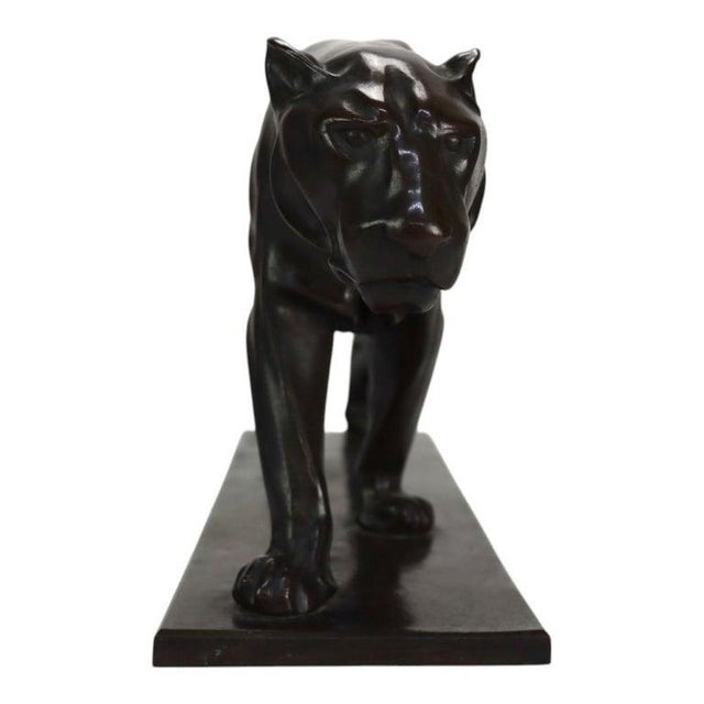 1920s German Christian Aeckerlin Bronze Striding Lioness Sculpture, Chocolate Patina For Sale - Image 4 of 11
