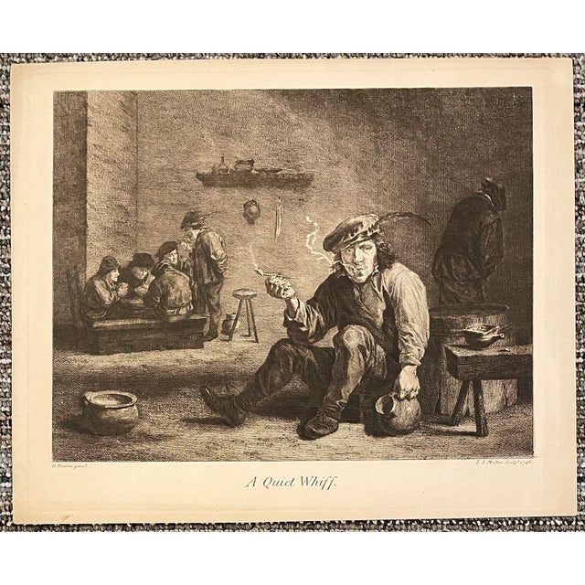 Figurative David Teniers Quiet Whiff Tavern Scene Engraving For Sale - Image 3 of 3