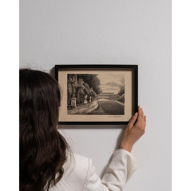 Glass Mid 20th Century France Charcoal Paper Drawing For Sale - Image 7 of 15