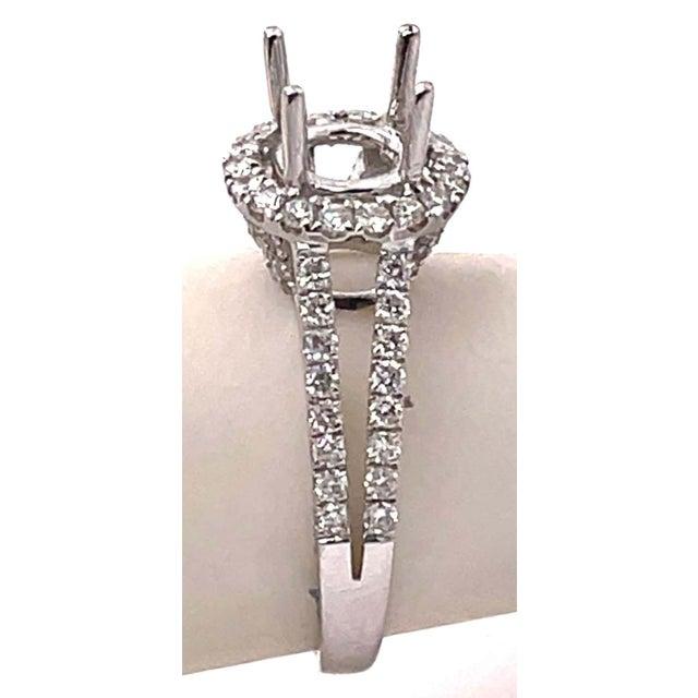 2000 - 2009 18 Karat White Gold Round Engagement Ring Setting Diamond Halo and Two Row Band For Sale - Image 5 of 11