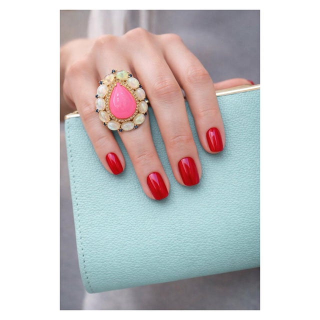 Bochic Capri Vintage Pink Opal & White Opal Ring, 18K Gold & Silver For Sale - Image 4 of 8
