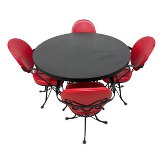 Vintage 1970's Hollywood Regency Style Wrought Iron Dinette Set For Sale