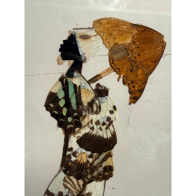 Framed Butterfly Wing Art Featuring Two Figures With Parasols For Sale - Image 10 of 12