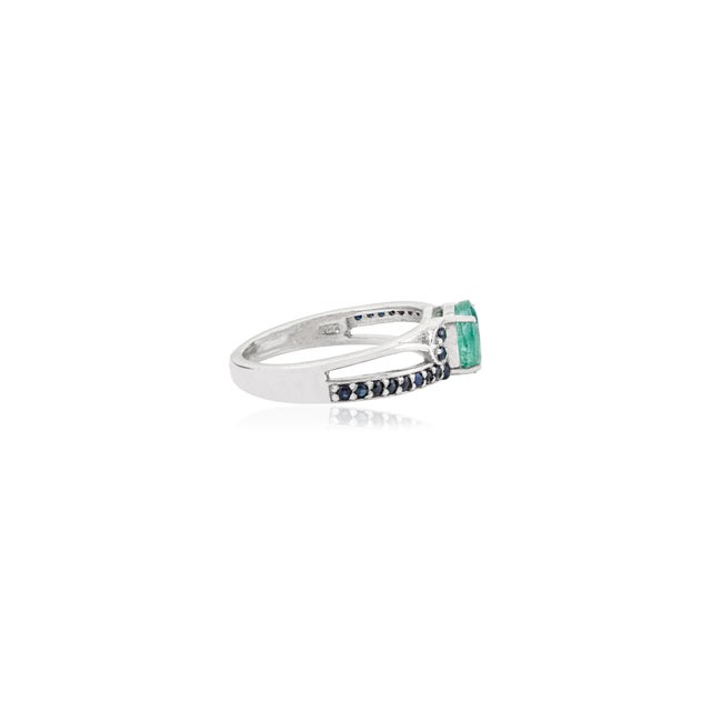 Not Yet Made - Made To Order Modernist 7X5mm Oval Emerald Split Shank Silver Ring With September Birthstone - Size 6.5 For Sale - Image 5 of 11