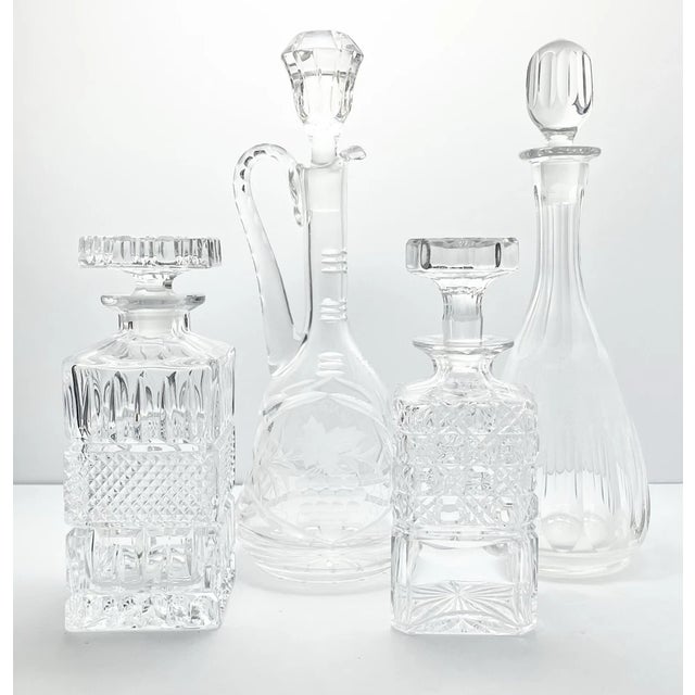1970s Vintage Set of 4 Wine Spirits Liquor Crystal Decanter Set, Barware Excellent condition. No chips, cracks, or...
