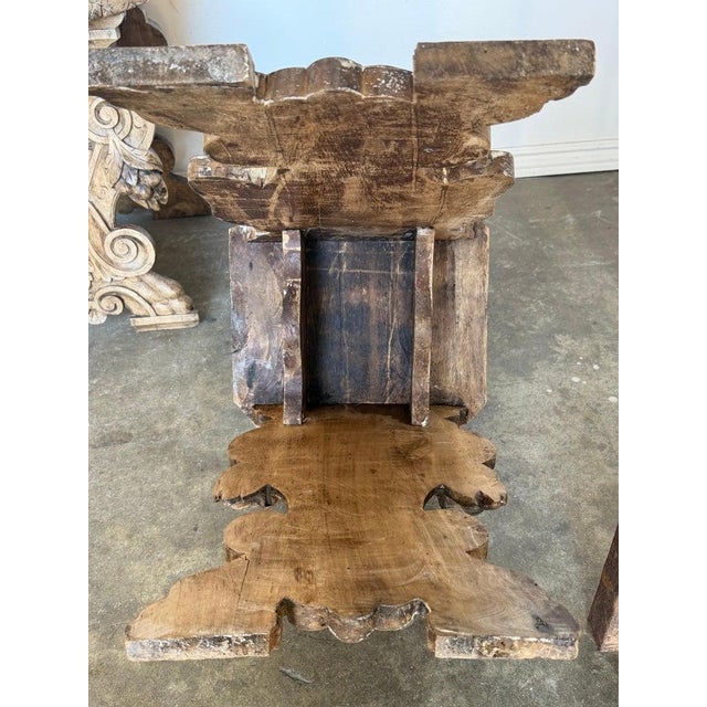 Late 19th Century Pair of 19th C. Italian Renaissance Sgabello Hall Chairs - Heavily Carved Walnut For Sale - Image 5 of 18