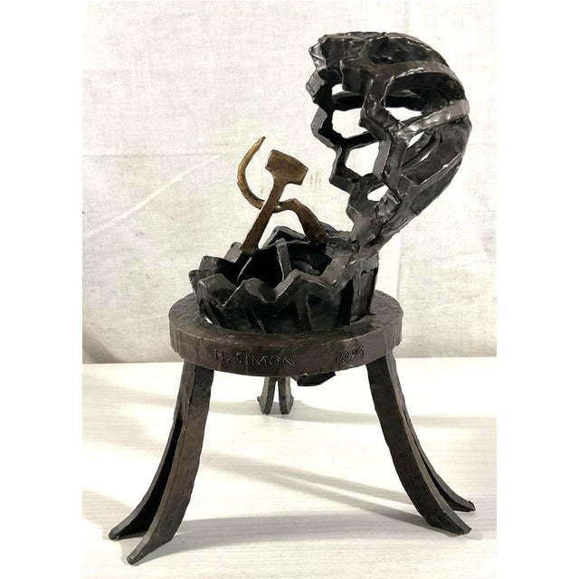 Faberge Egg With Hammer and Sickle Bronze Sculpture by Herbert Simon, 1994 For Sale - Image 4 of 8