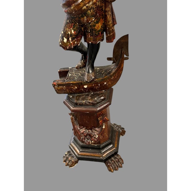 Printmaking Materials Antique 44" Blackamoor Figural Hand Carved Venetian Painted Table Pedestal Stand For Sale - Image 7 of 11
