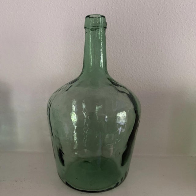 Mid-Century Modern Three Vintage Green Glass Containers - Jars and Handblown Bottle For Sale - Image 3 of 4