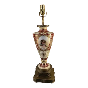 Antique Nippon Gilded Enamel Hand Painted Roses Queen Louise Portrait Blue Mark Table Lamp