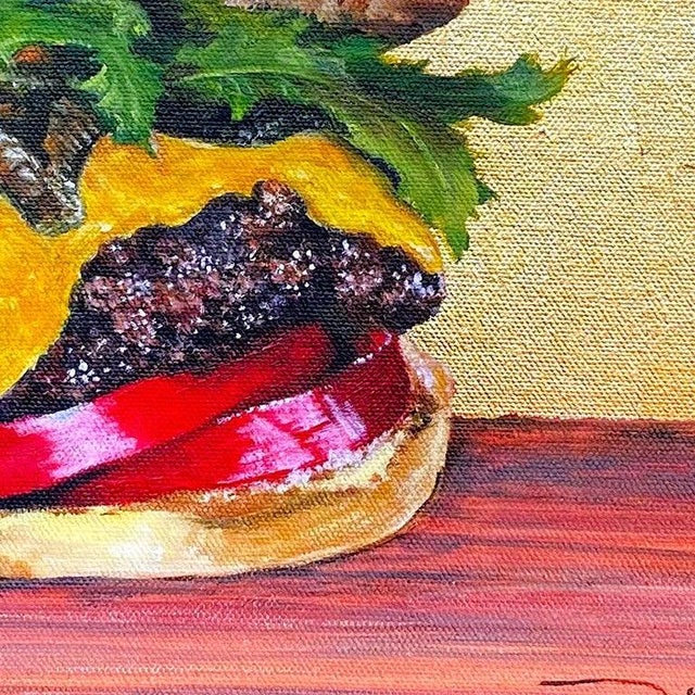 Impressionist Duke Windsor, Impressionist Still Life, "This Is Not a Cheeseburger" For Sale - Image 3 of 4