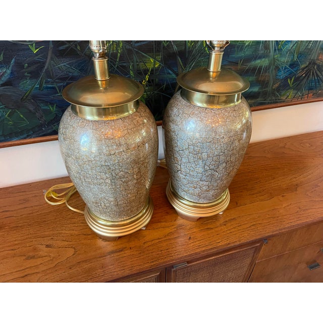 Frederick Cooper Late 20th Century Frederick Cooper Crackle-Glazed Ceramic Table Lamps - A Pair For Sale - Image 4 of 10