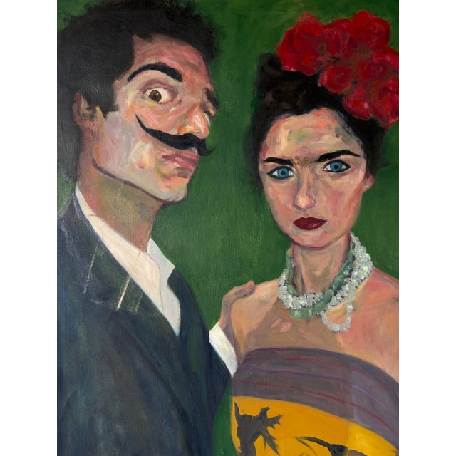 Contemporary Salvador Dalí & Frida Kahlo Portrait Oil on Canvas Painting, Signed For Sale - Image 9 of 12