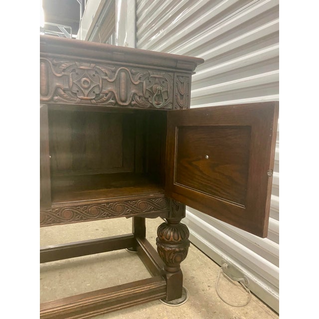 1930s Antique Carved Oak Sideboard or Buffet by the H Krug Furniture Company . For Sale - Image 5 of 12