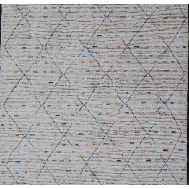 Early 21st Century Modern Tribal Rug in Wool With Sub-Geometric Design in Blue, Ivory, Multi Colors For Sale - Image 5 of 12