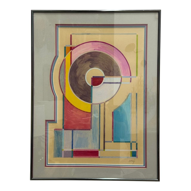 Abstract Modernist Geometric Mix Media After Sonia Delaunay For Sale