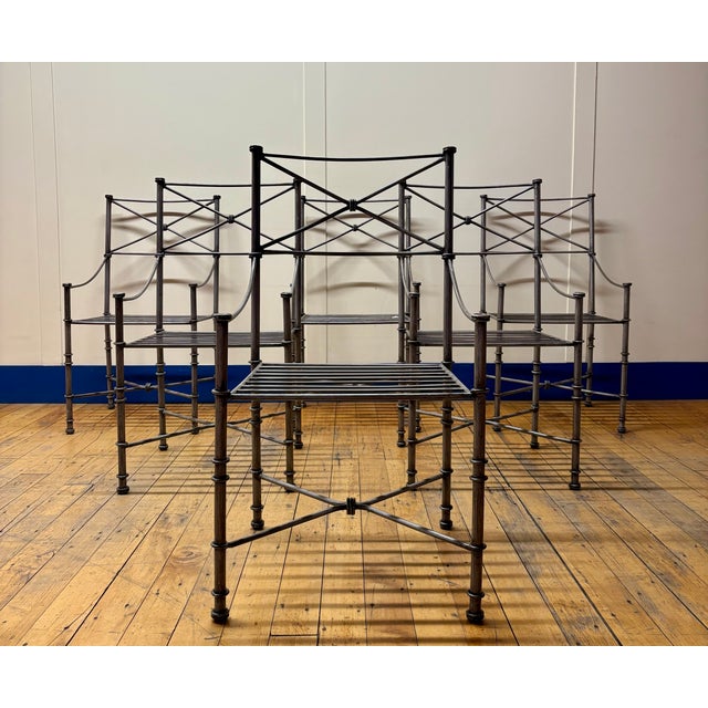 Giacometti Inspired Vintage Neoclassical Wrought Heavy Iron Dining Chairs - Set of 6 For Sale - Image 15 of 16