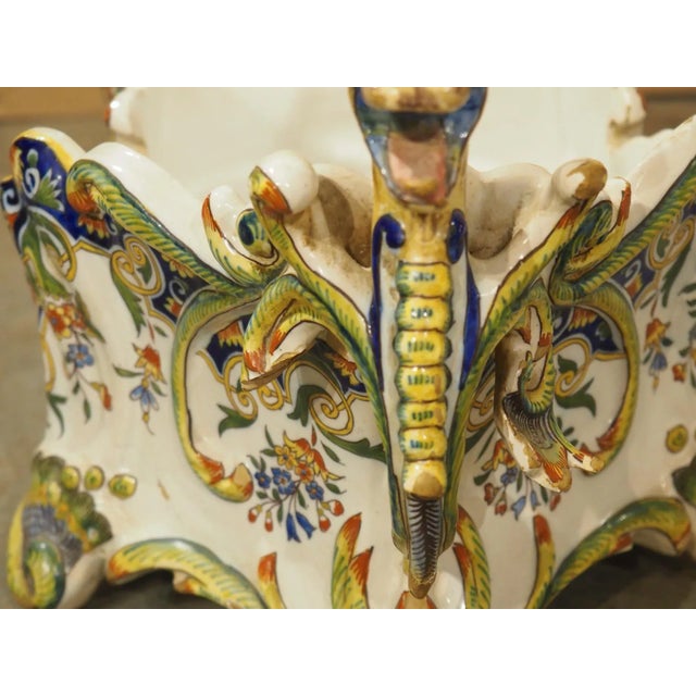 Hand Painted Antique French Faience Jardiniere, Decor Rouen, Circa 1900 For Sale - Image 10 of 12