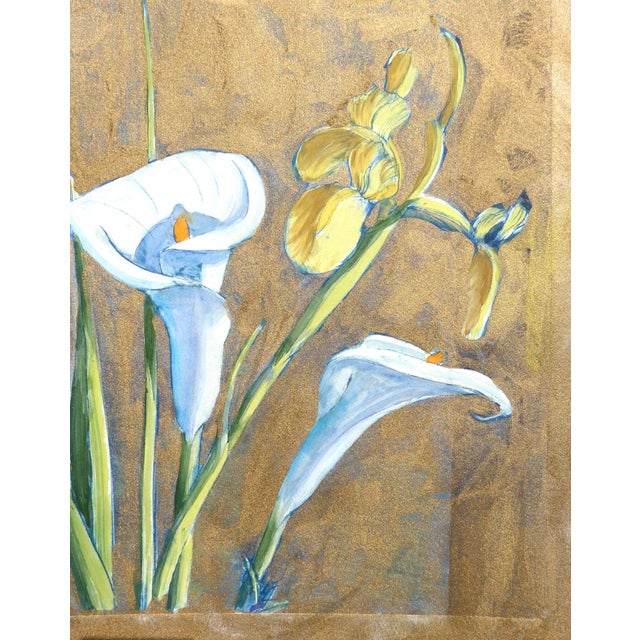 Pen and ink, gouache and watercolor painting of lovely flowers of fine art French paper. Presented mounted on a sheet of...