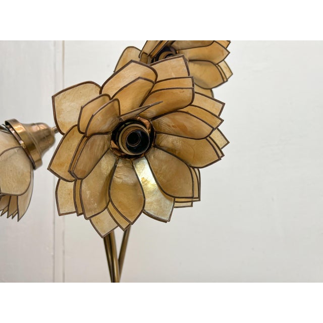 Vintage Brass Floral Table Lamp with Three Lotus Flowers, 1960s For Sale - Image 6 of 14