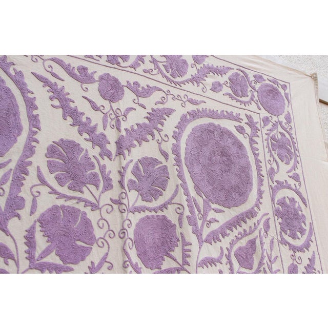 1960s Lavender Pomegranate Hand-Embroidered Suzani Throw For Sale - Image 5 of 9