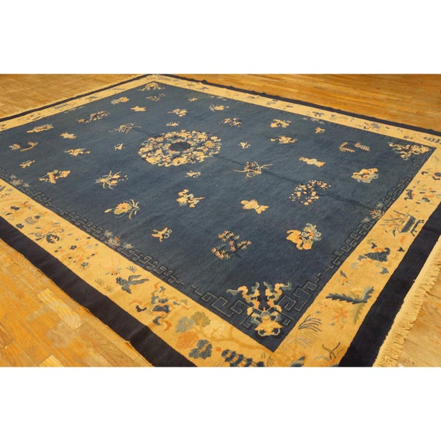 Textile Antique Chinese Peking Rug Classic Greek Key Hand Knotted Wool 1920s 9'1" X11'8" For Sale - Image 7 of 9