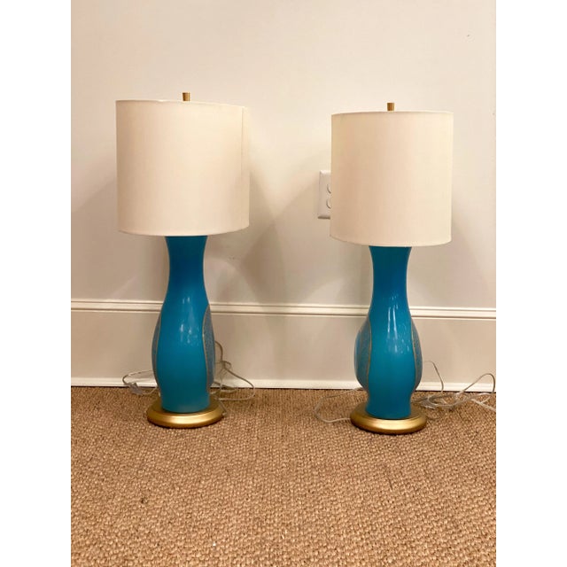 Aqua Vintage Mid 20th Century Aqua Murano Glass Lamps - a Pair For Sale - Image 8 of 10