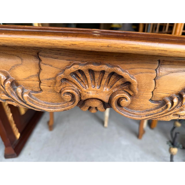 Vintage Louis XV Style Carved Wood Parquetry Game Table For Sale - Image 9 of 12