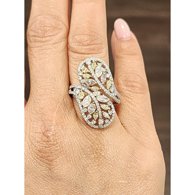 Modern 2.52 Ct Natural Pink & Natural Yellow Diamond Ring Size 6 For Sale - Image 3 of 9