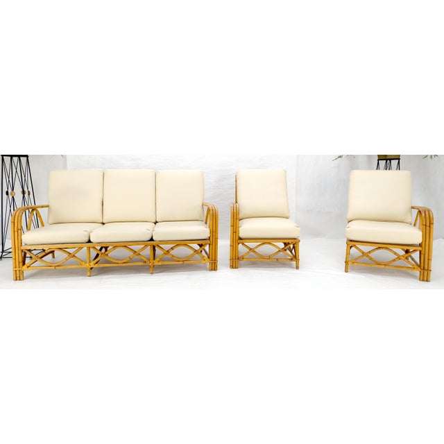 Ficks Reed Mid Century 3 Pieces Rattan Bamboo Sofa Chairs Set c1960s MINT For Sale - Image 11 of 18