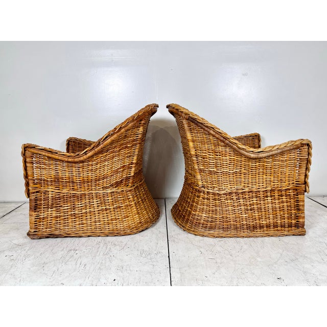 Vintage Wicker Works Style Braided Wicker Lounge Chair and Ottoman Set For Sale - Image 4 of 10