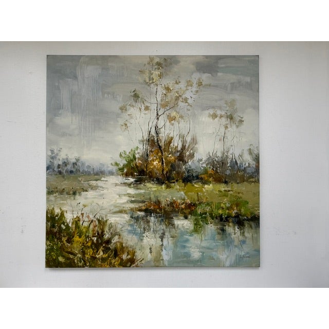Moody Earth Tone Wetland & River Canvas - Original Acrylic Art For Sale - Image 11 of 11