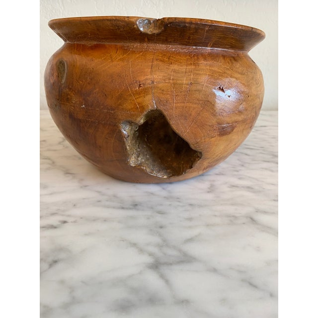 Vintage 1970s Live Edge Handcarved Olivewood Burl Bowl For Sale - Image 10 of 11