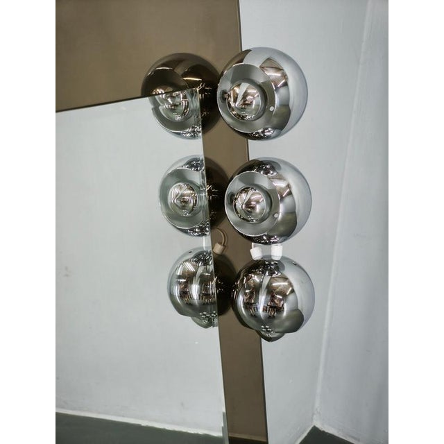 Gold Space Age Italian Mirror with Six Chrome Eyeball Lights, 1970s For Sale - Image 8 of 12