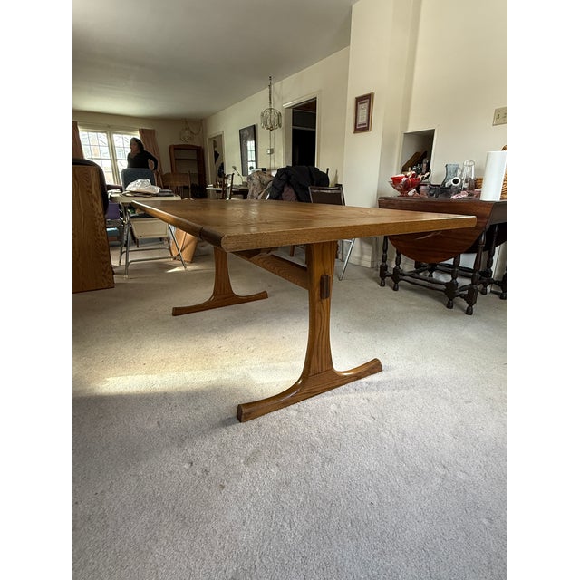 Brown Vintage MCM Conant Ball Solid Oak Extendable Dining Table For Sale - Image 8 of 16