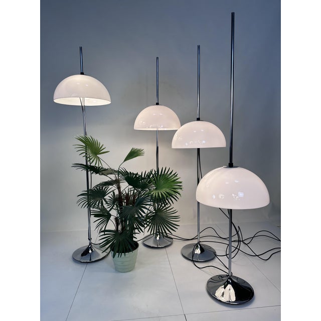 Height-Adjustable Mushroom Floor Lights with Chromed Tulip Bases by Frank Bentler for Wila Leuchten, West Germany, 1960s, Set of 4 For Sale - Image 13 of 18