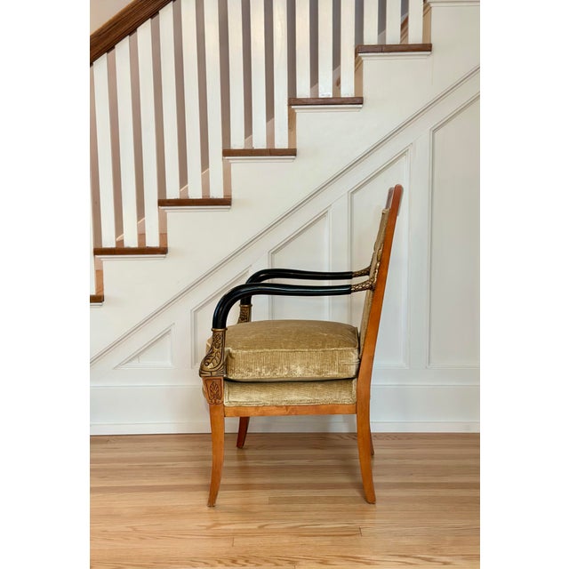 Wood Late 20th Century Neoclassical Style Armchair in Champagne Chenille Velvet With Gilt Fish Motifs For Sale - Image 7 of 16