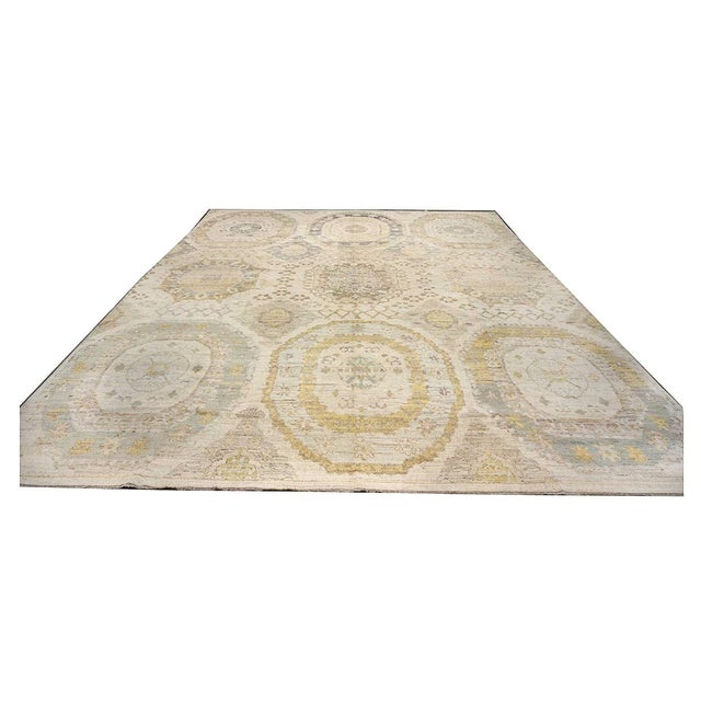 Early 21st Century 21st Century Turkish Oushak Wool 13x16 Tan, Charcoal & Yellow Handmade Area Rug #1144077 For Sale - Image 5 of 16