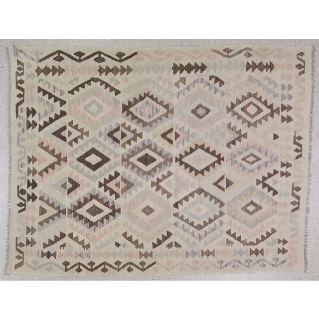 2000 - 2009 Afghan Tribal Natural Color Hand Made Organic Wool Maimana Kilim,5'x6'6" For Sale - Image 5 of 5