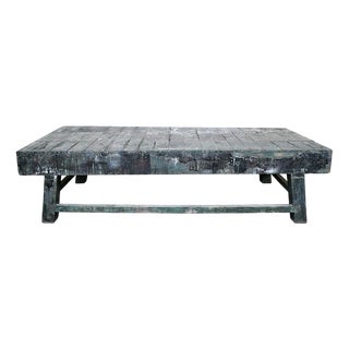 Large Artisan Table in Patinated Solid Wood For Sale