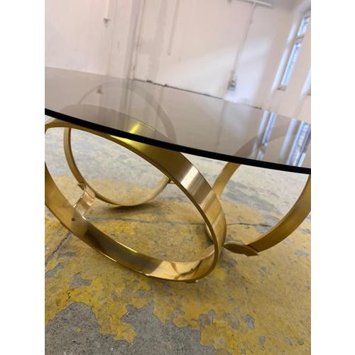 Round Coffee Table in Brass and Smoked Glass attributed to Knut Hesterberg for Ronald Schmitt For Sale - Image 5 of 11