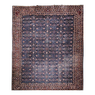 Vintage Persian Mahal Sultanabad Rug, Hand-Knotted Wool, Geometric Pattern, 11x14, Navy & Burgundy For Sale