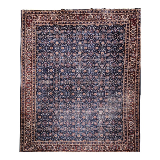 Vintage Persian Mahal Sultanabad Rug, Hand-Knotted Wool, Geometric Pattern, 11x14, Navy & Burgundy For Sale