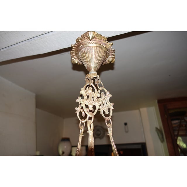 Glass Antique Bronze and Pâte De Verre Chandelier, 1900s For Sale - Image 7 of 8