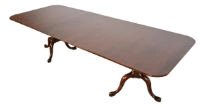 Henkel Harris Georgian Solid Cherry Wood Double Pedestal Extension Dining Table, Newly Refinished