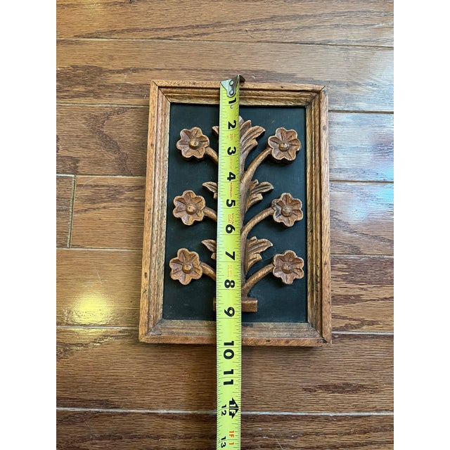 Folk Art Floral Plants Carved Wood Wall Plaques - Set of 3 For Sale - Image 9 of 11