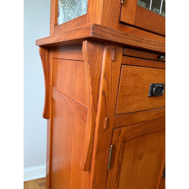 Late 20th Century Stickley Style Mission Oak Arts & Crafts China Cabinet Hutch For Sale - Image 9 of 11