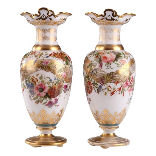 Louis Philippe Opaline Vases, Late 19th Century, Set of 2 For Sale